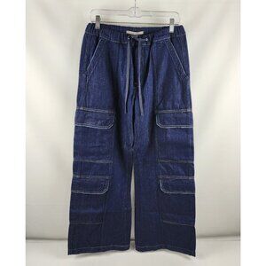 Hudson Jeans Women Small Blue Drawstring Parachute Wide Leg Cargo Pant 28x30 NWT